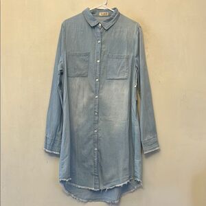 She & Sho Light Blue Denim Button front Shirt Dress Size L New